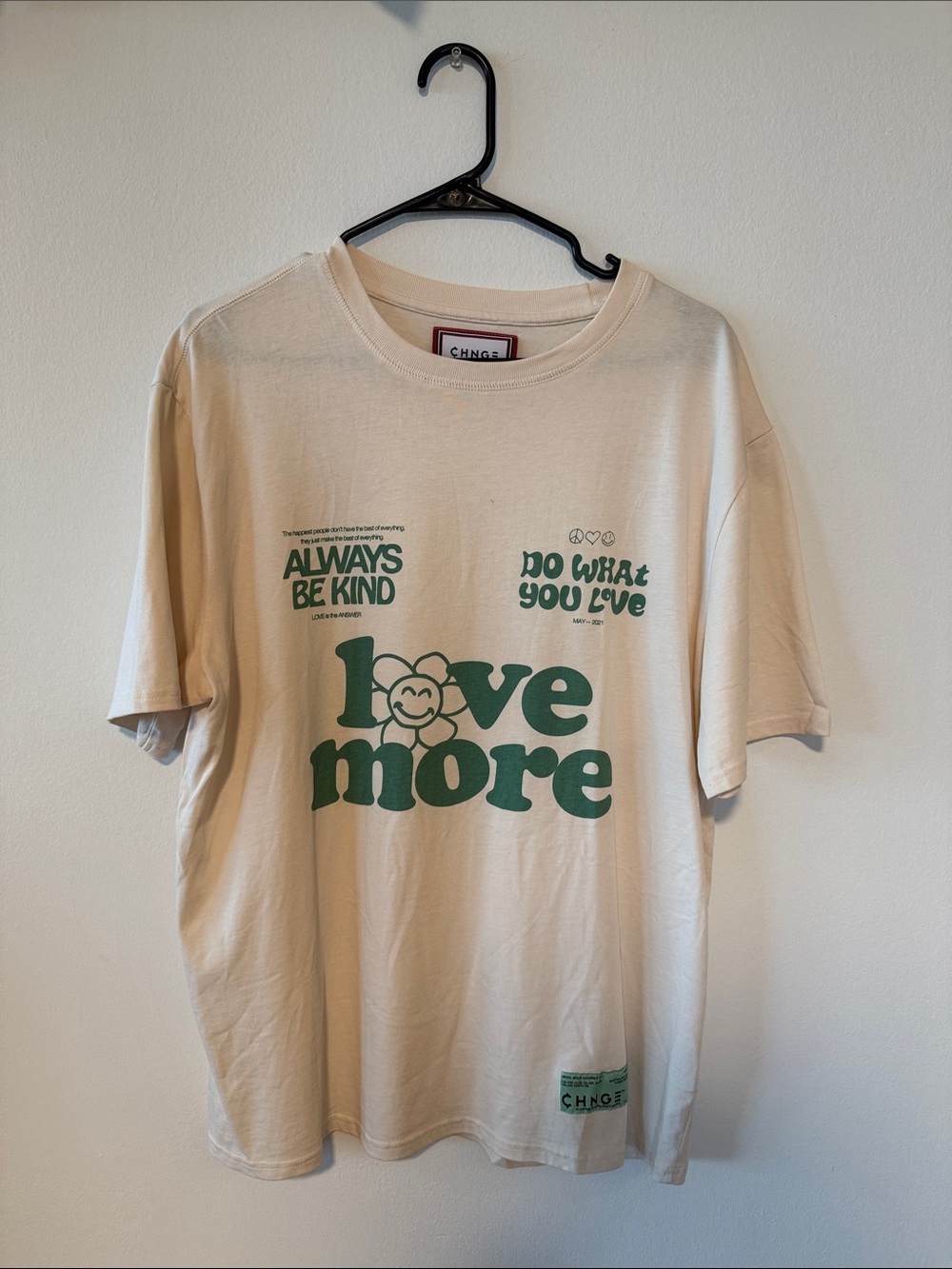 CHNGE 'Love More' Graphic Tee in Cream & Green